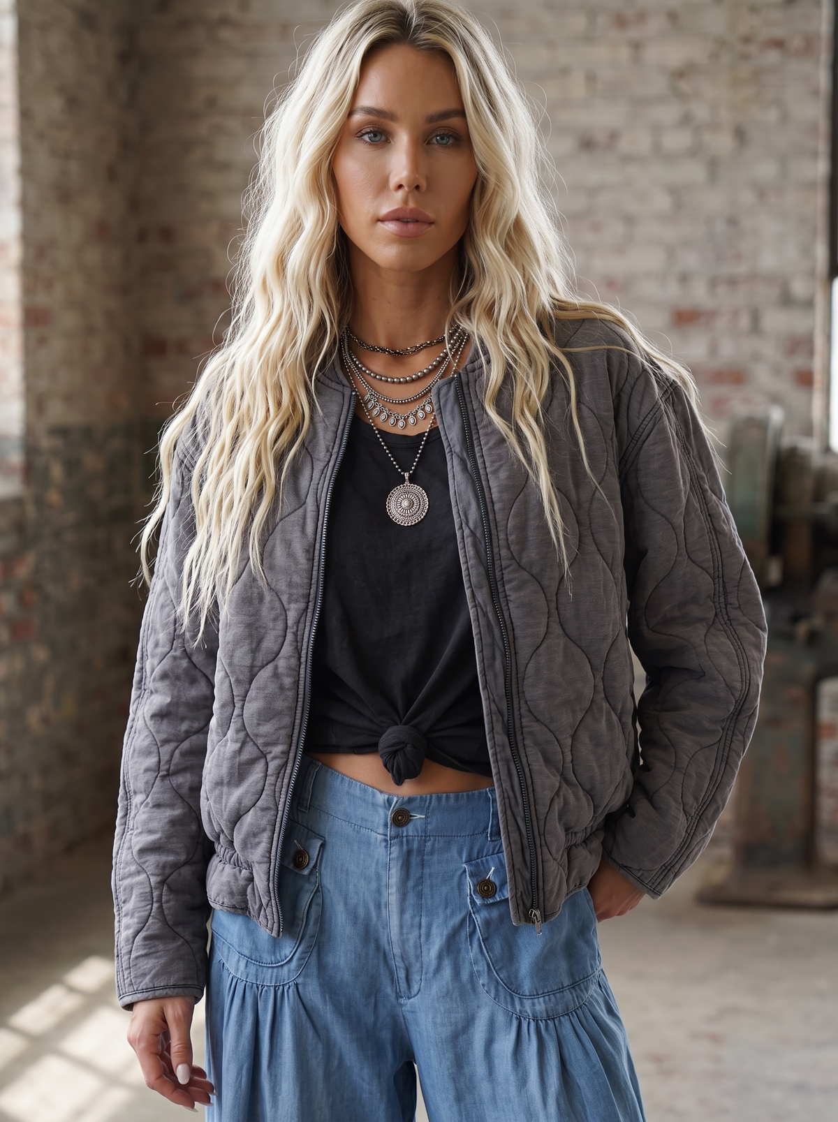 Easel Quilted Bomber Jacket