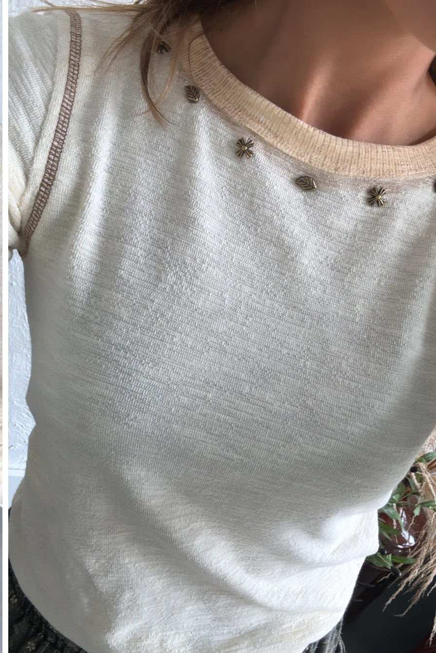 POL Studded Long Sleeve Top