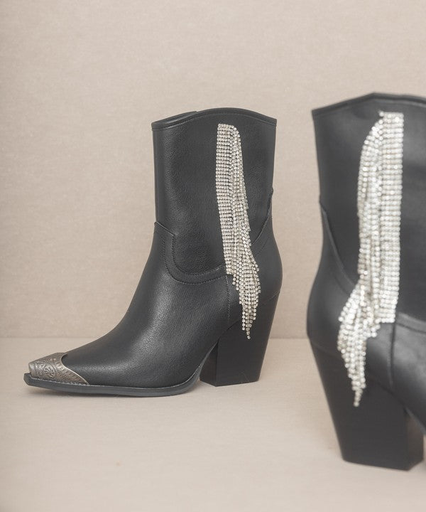 Oasis Society Rhinestone Fringe Booties