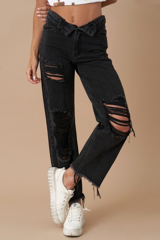 Flip Waist Straight Leg Jeans