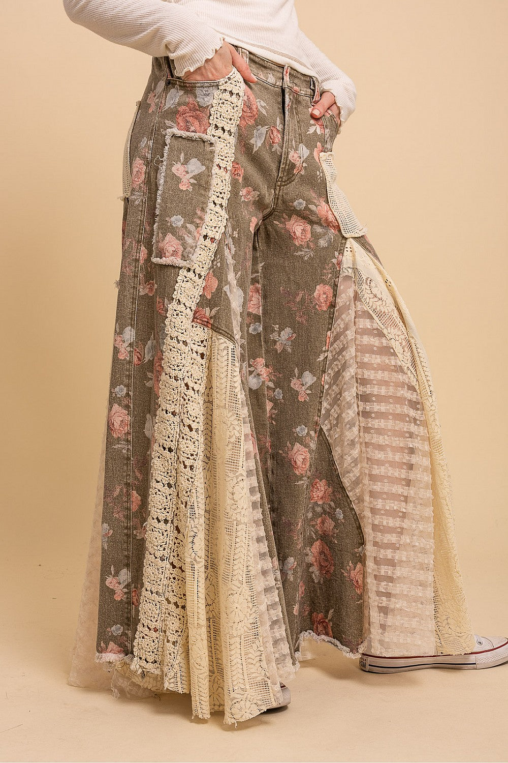 PREORDER - Floral Print Lace Panel Pants