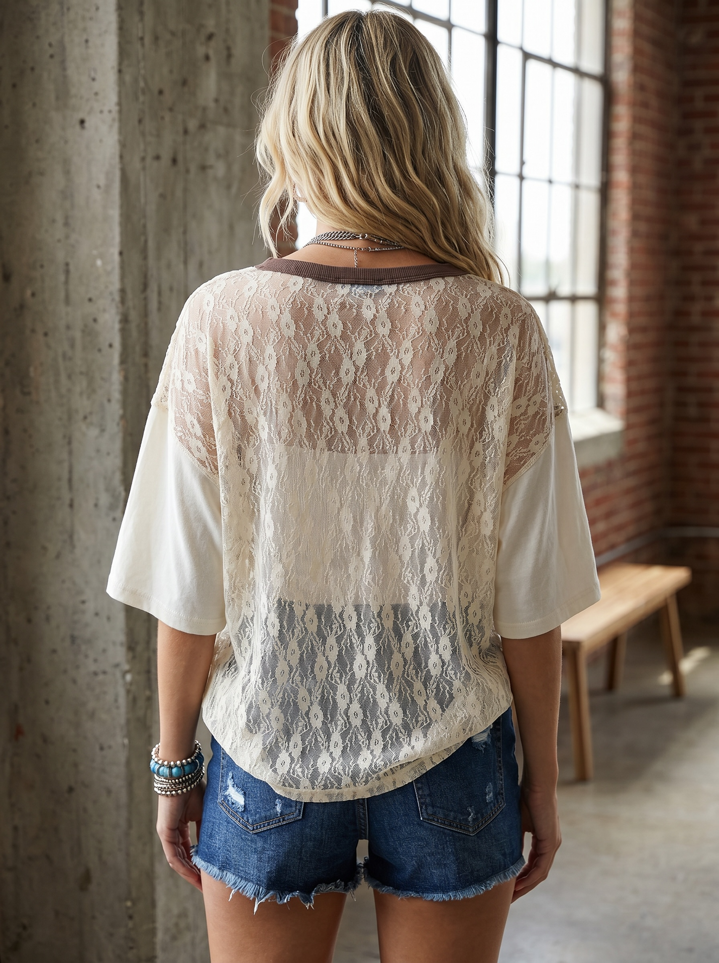 Free Bird America Lace V-Neck Tee