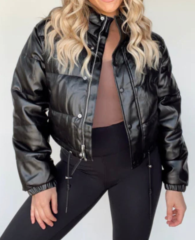 Faux Leather Puffer Jacket