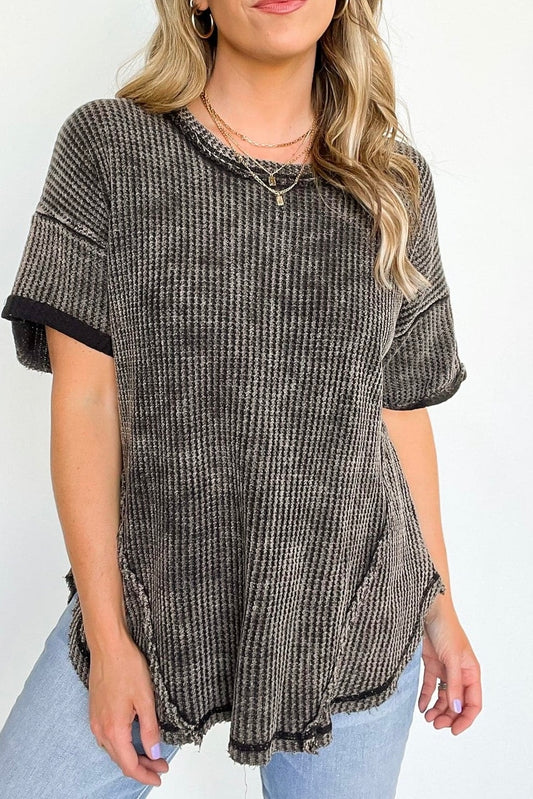 Washed Waffle Short Sleeve Top