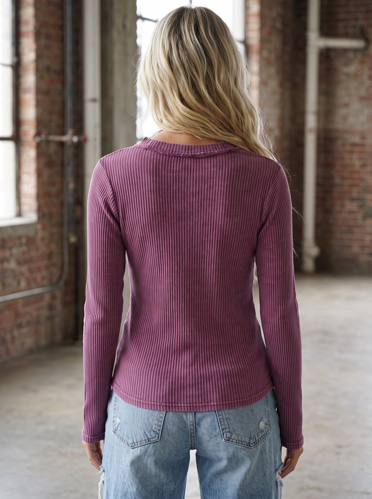 Washed Waffle Knit Henley
