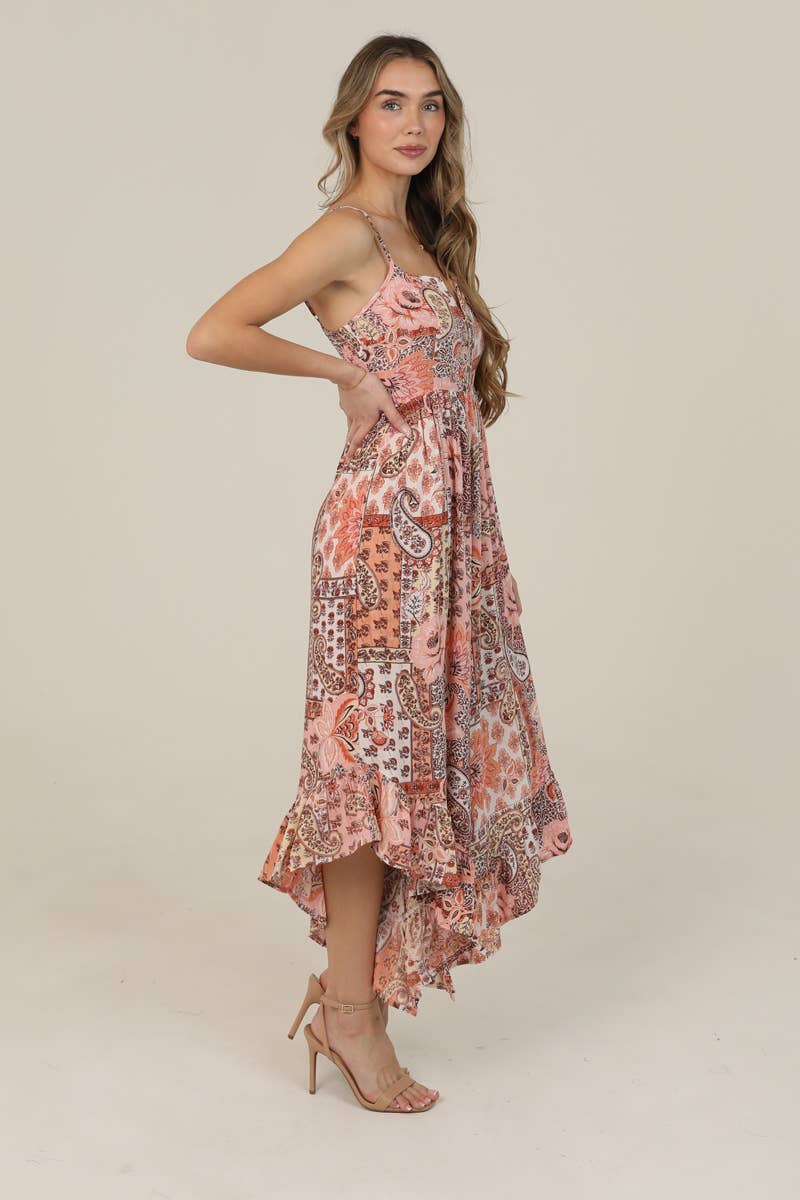 Q5Y17-W909 PAISLEY PATCHWORK PRINT NOTCH NECK WIDE LEG JUMPS