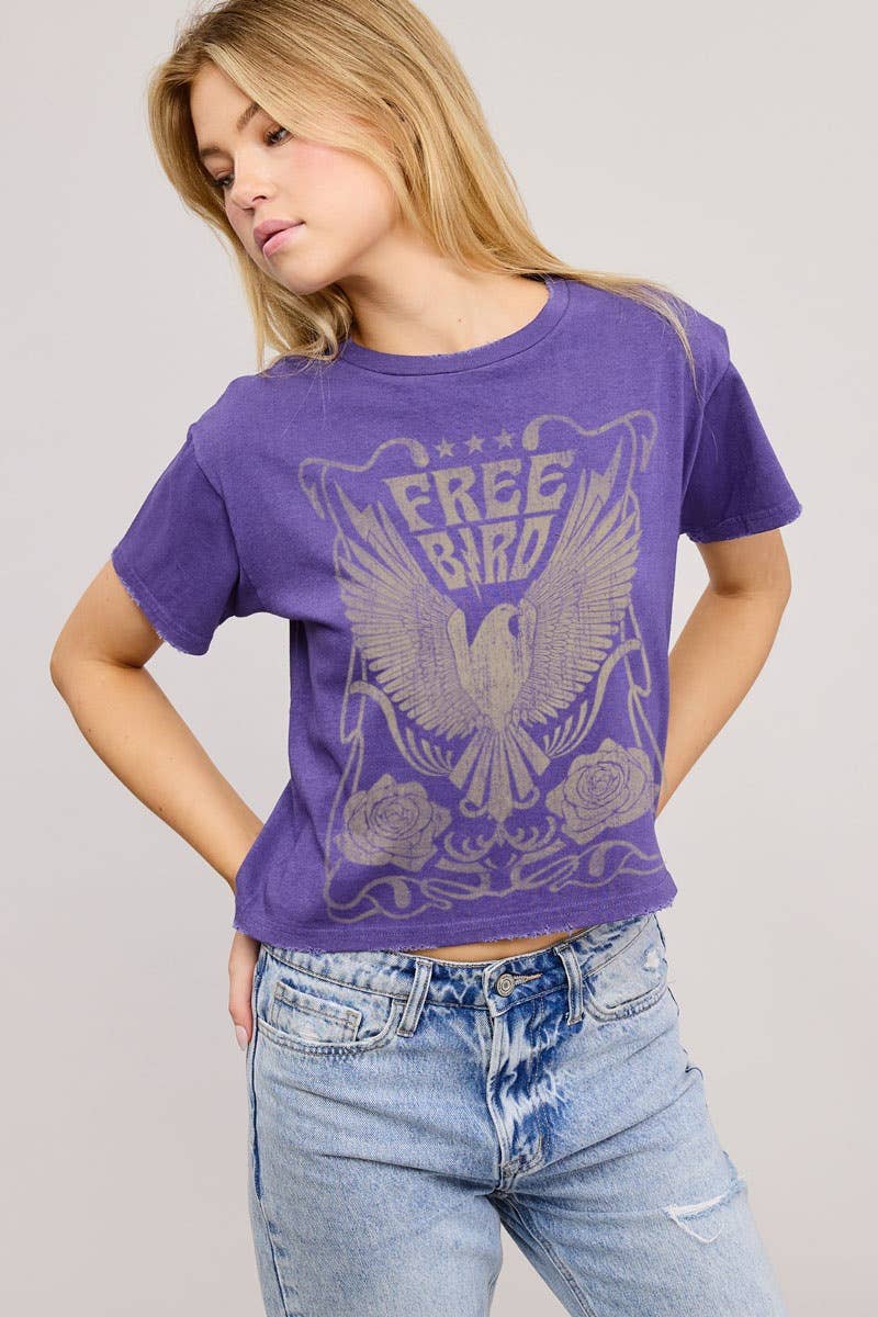 Free Bird Graphic S/S Seamless Faux Crop ZO