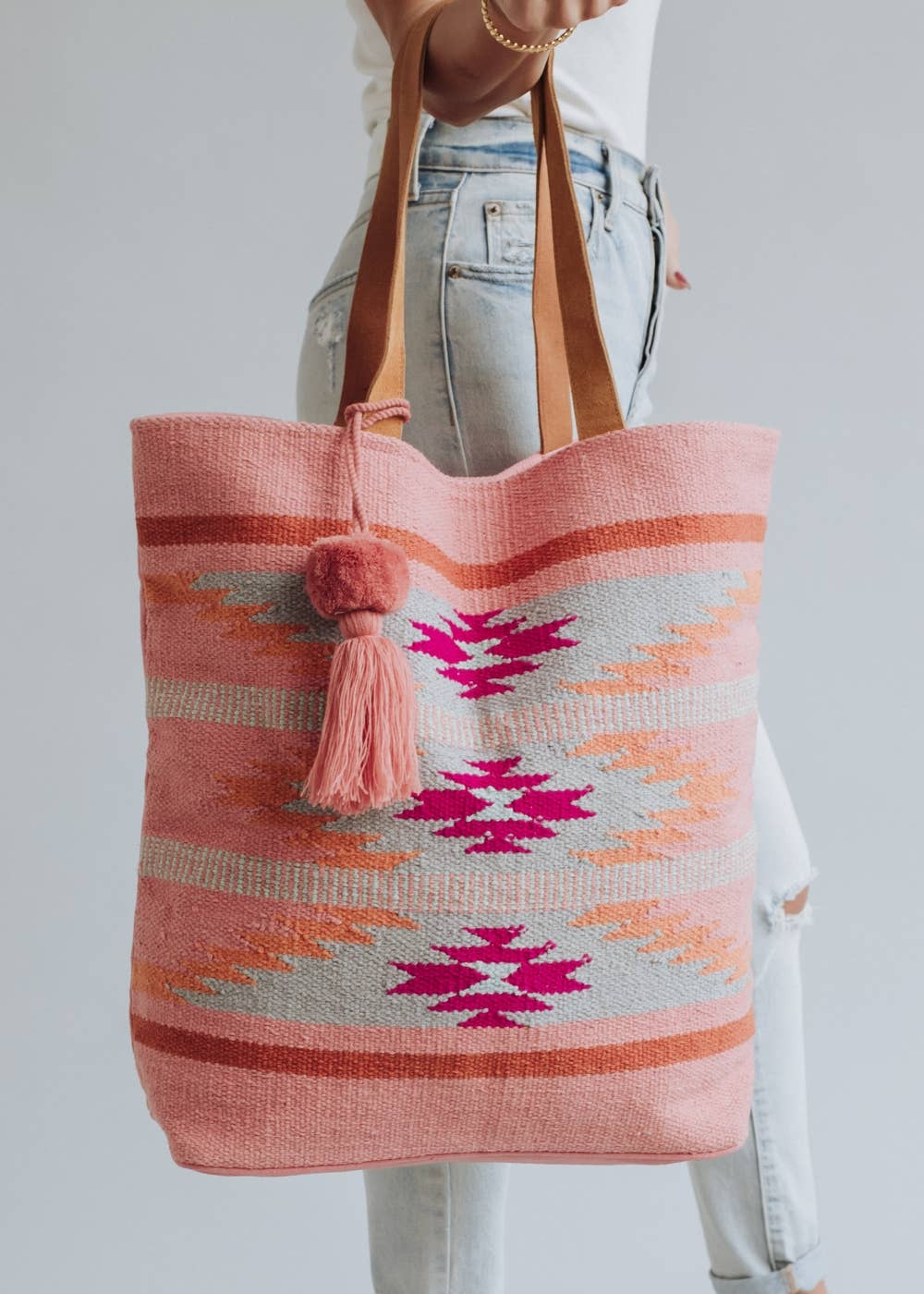 Orange, Pink & Slate Aztec Tote