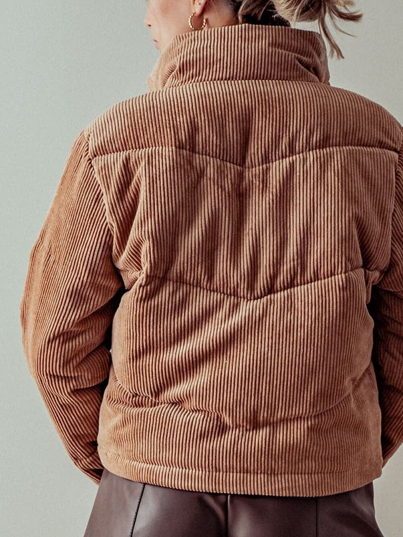 Corduroy Puffer Jacket with Toggle Detail