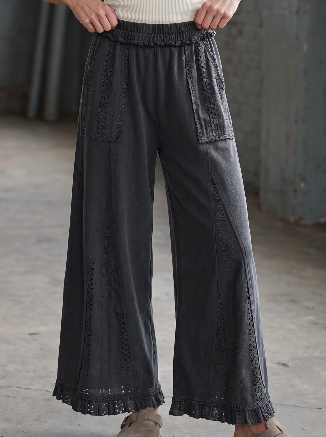 Easel Eyelet Wide Leg Pants