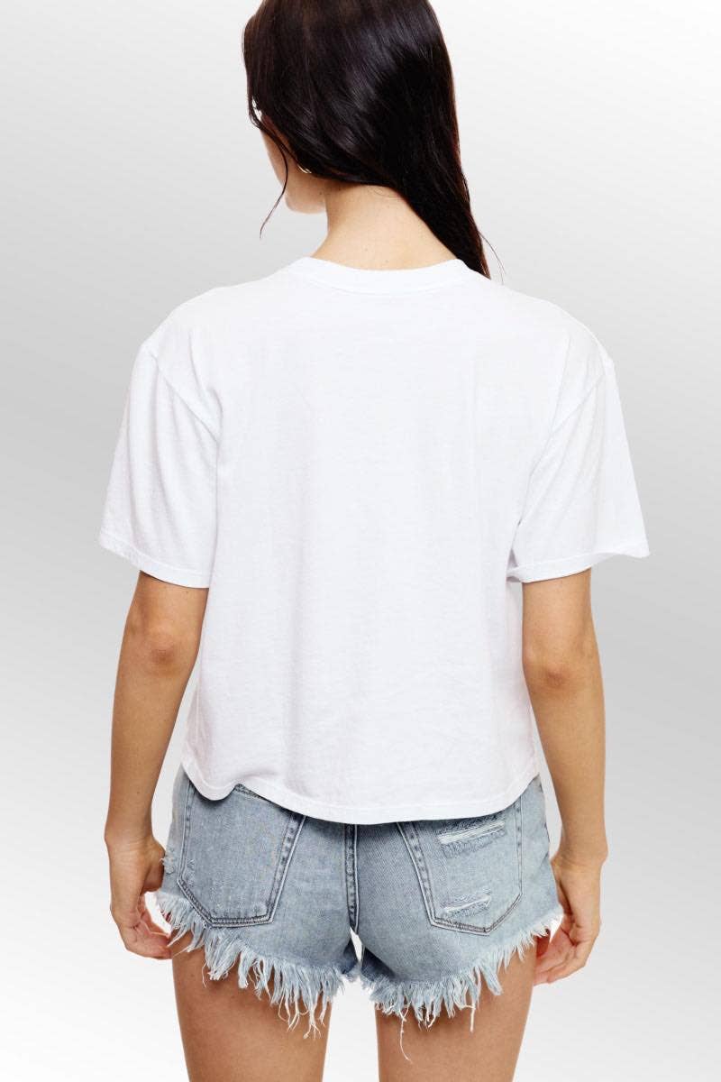 Make It A Double Graphic S/S Washed Faux Crop Top