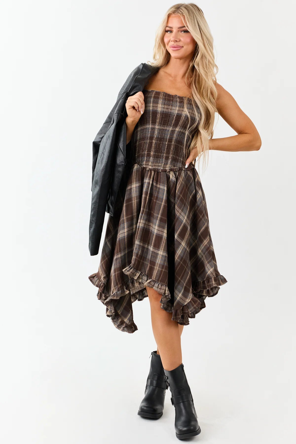 Plaid Ruffled Tiered Dress