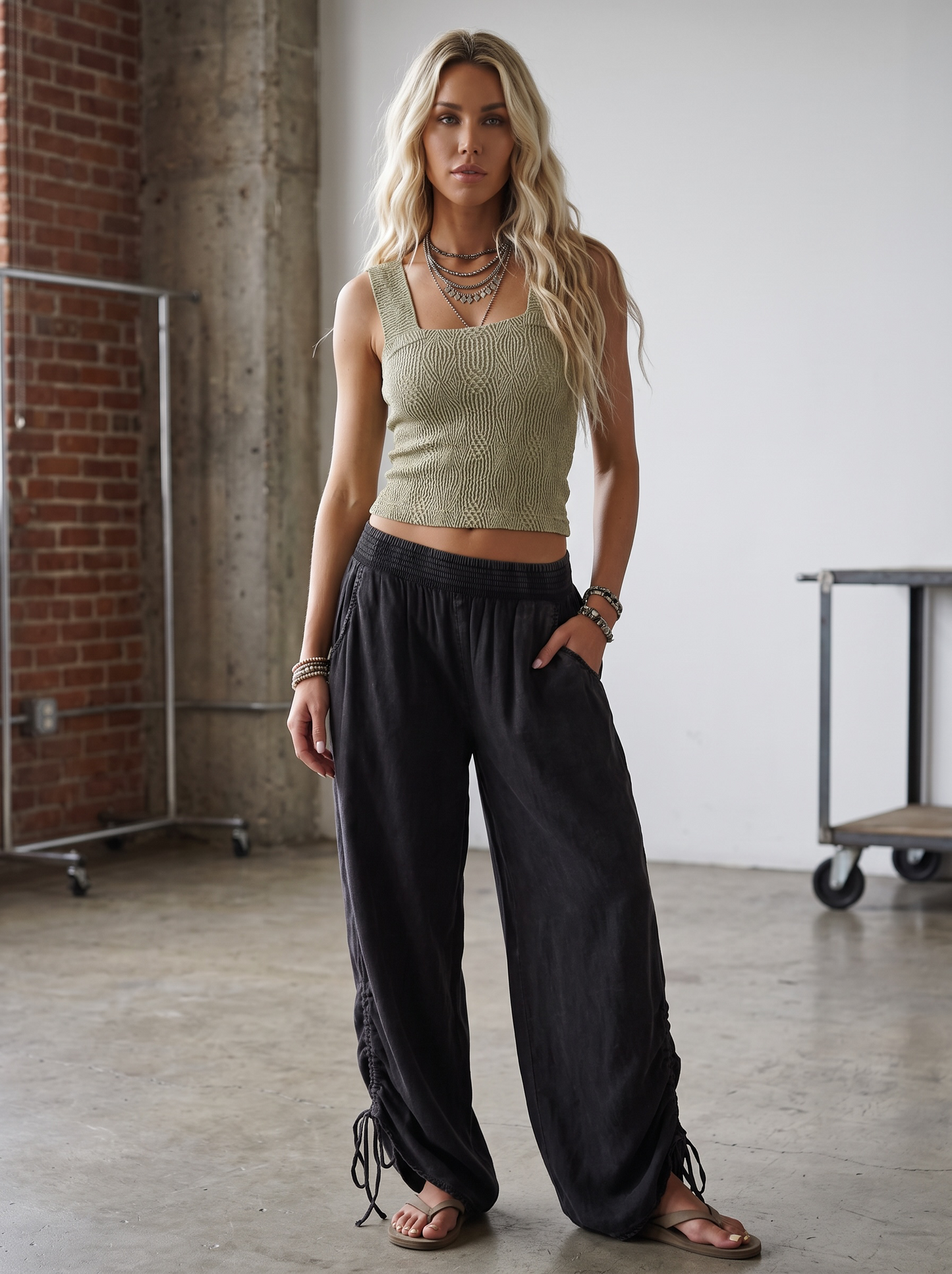 Acid Wash Cinched Pants
