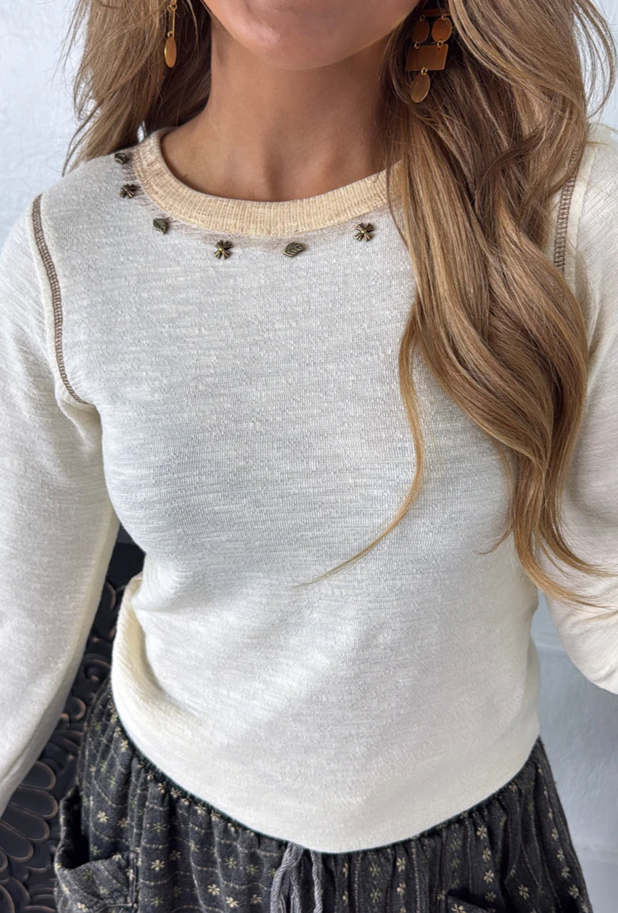 POL Studded Long Sleeve Top