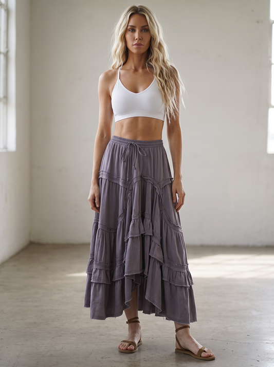 Bluevelvet Tiered Asymmetrical Maxi Skirt