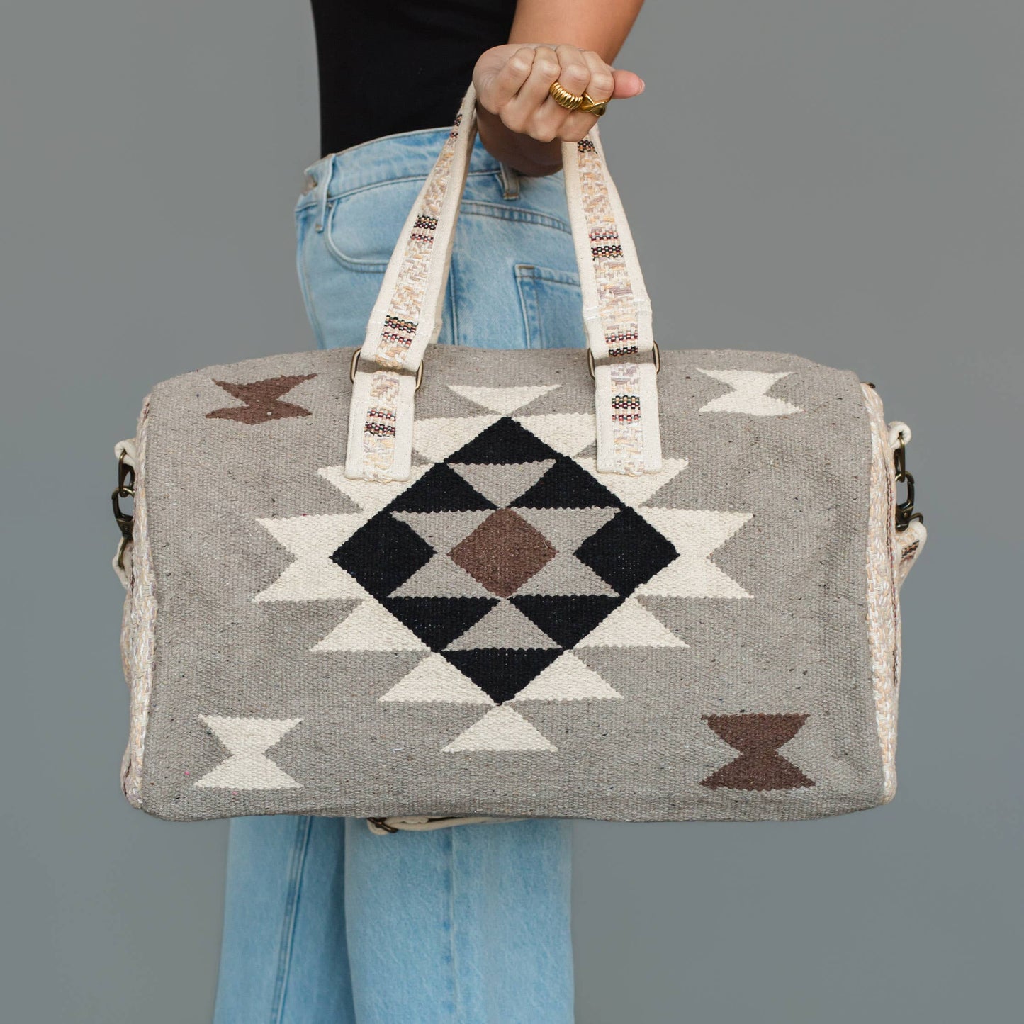 Taupe, Cream, Brown & Black Western Duffel
