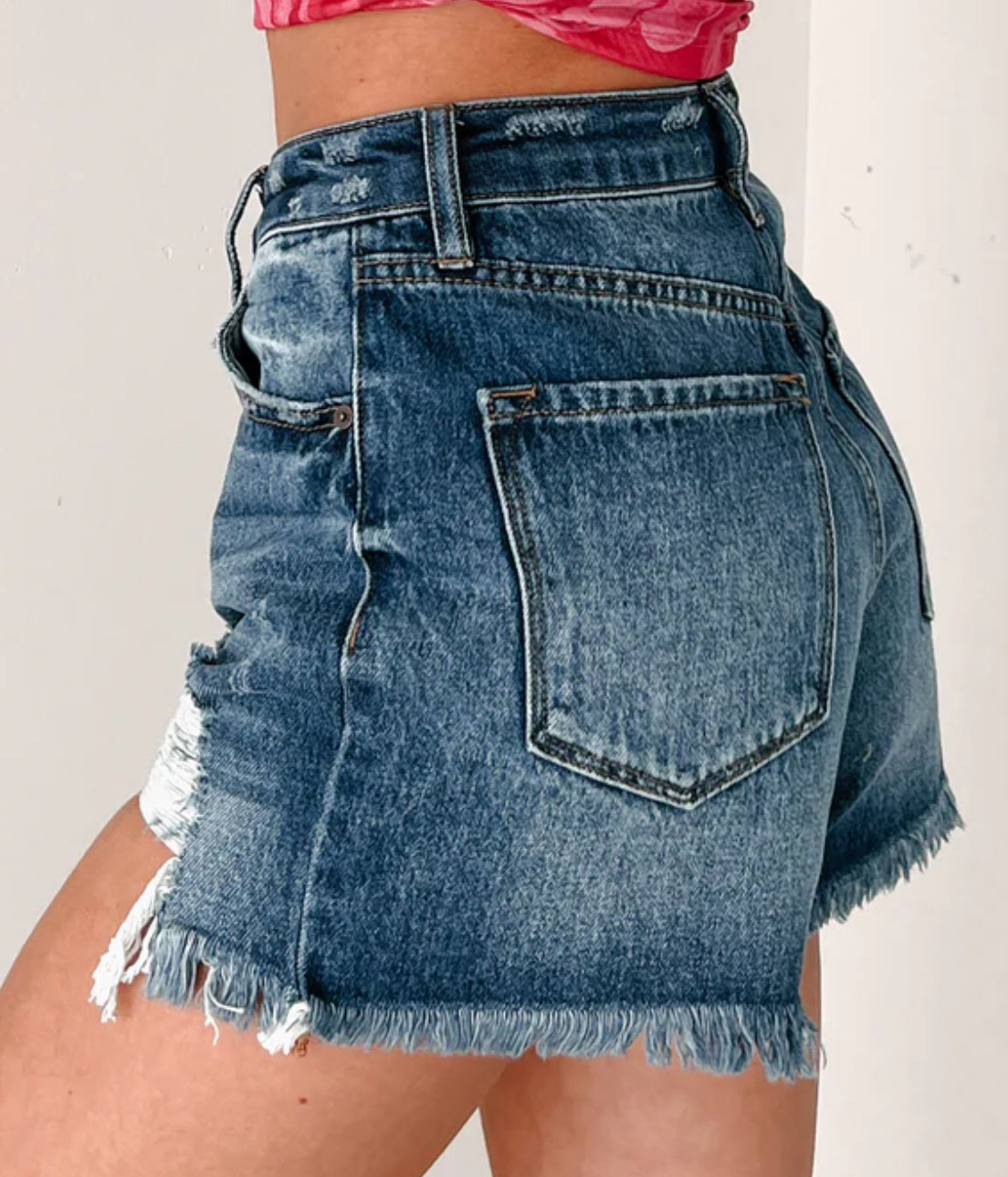 Kancan Distressed Button-Fly High Waist Denim Shorts