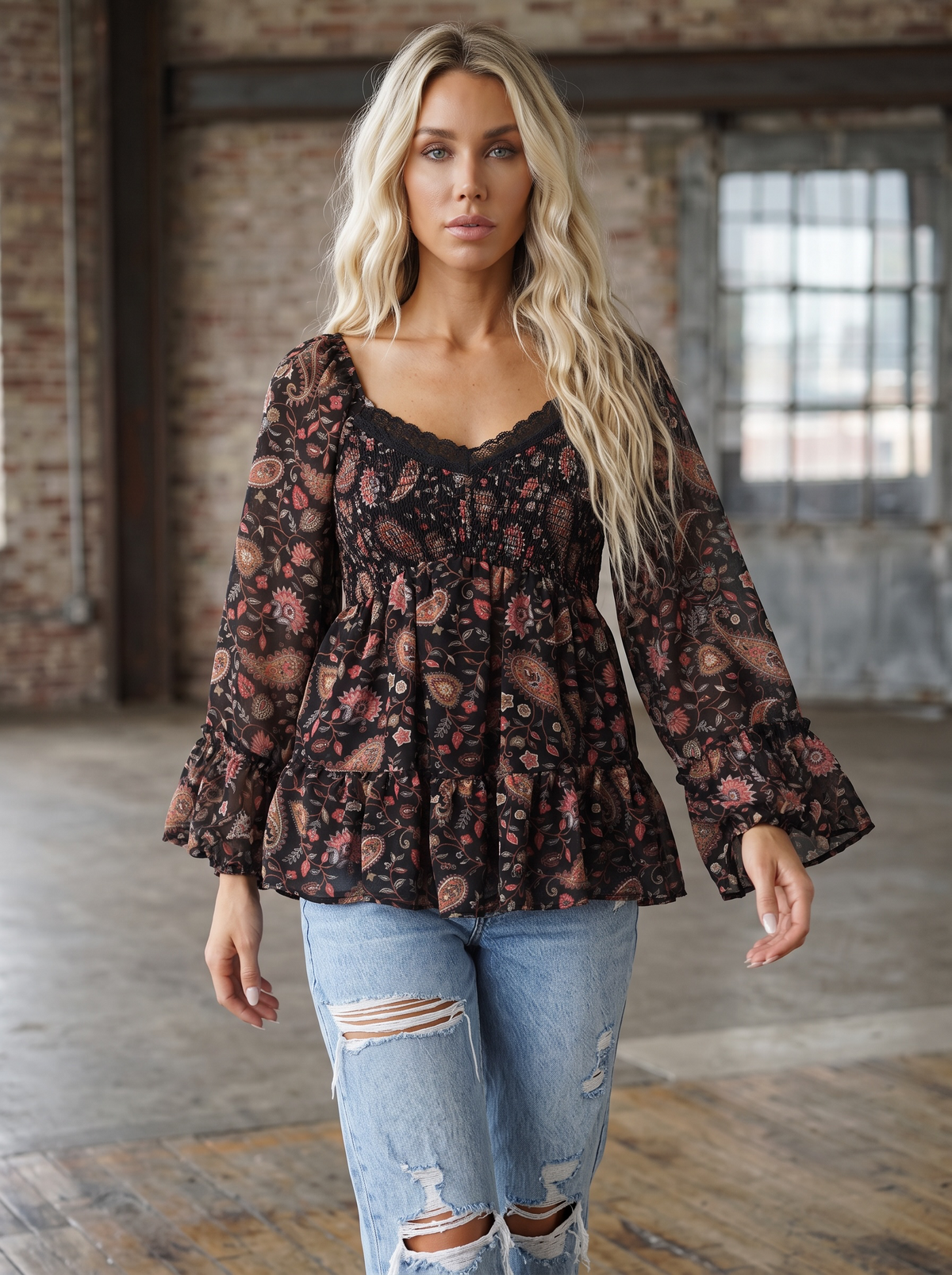 Angie Floral Bell Sleeve Top