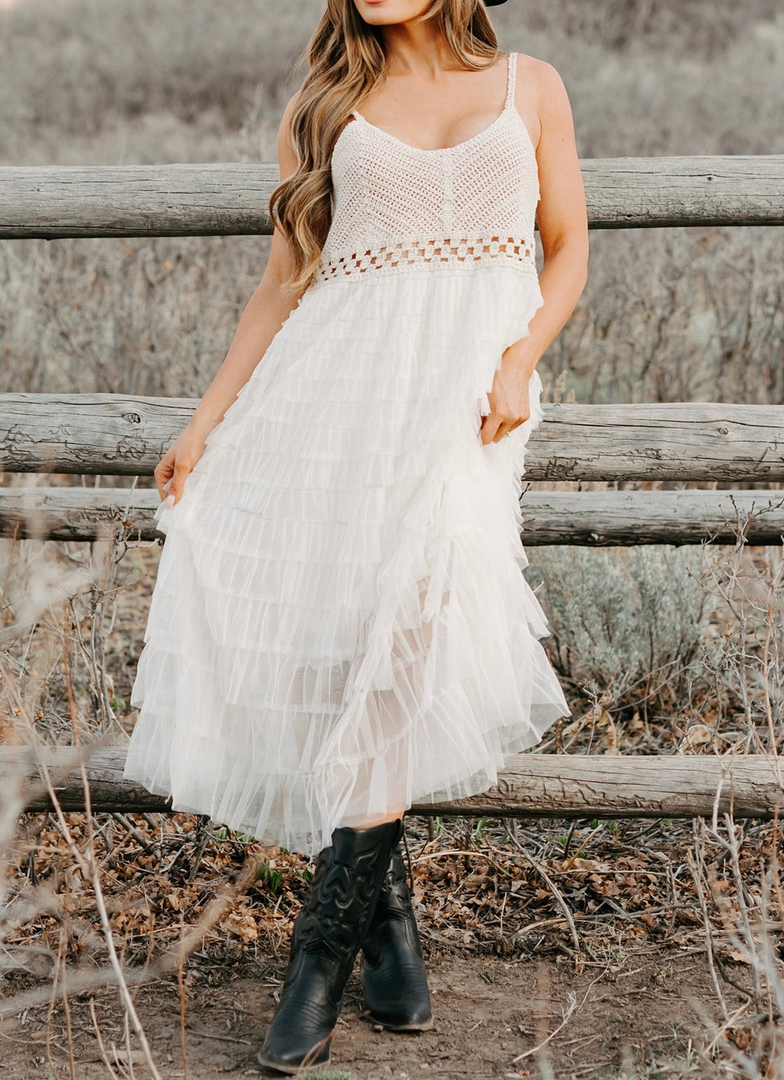 POL Crochet Ruffle Dress