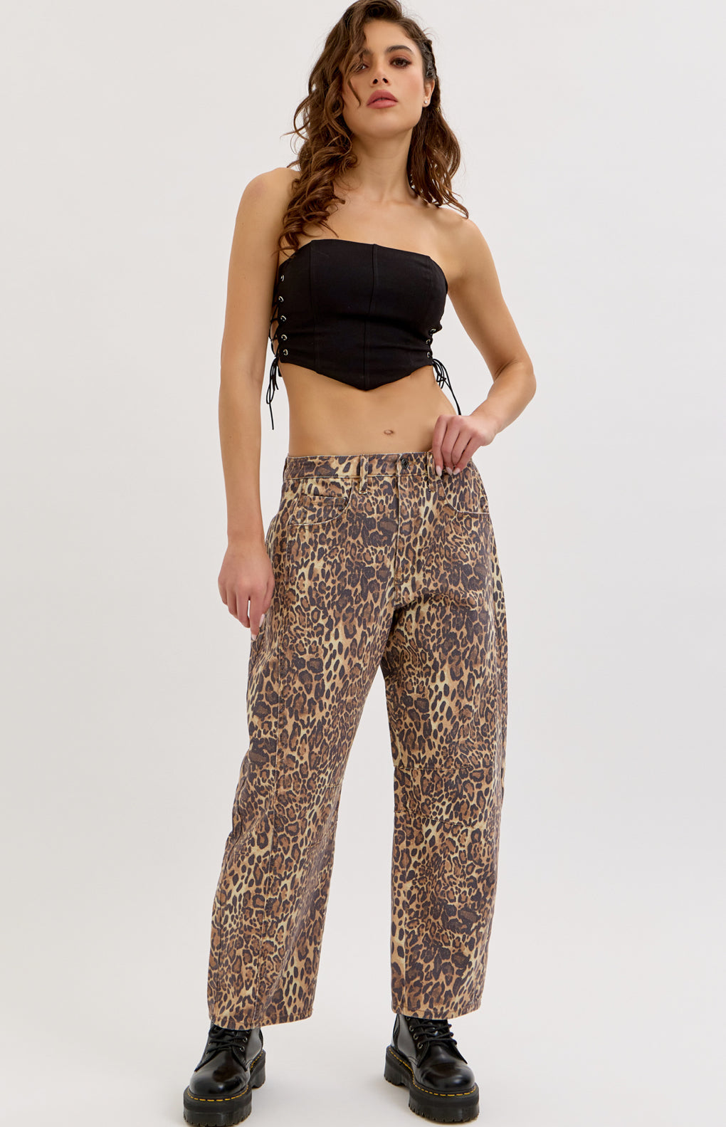 Cello Leopard Print Barrel Jeans