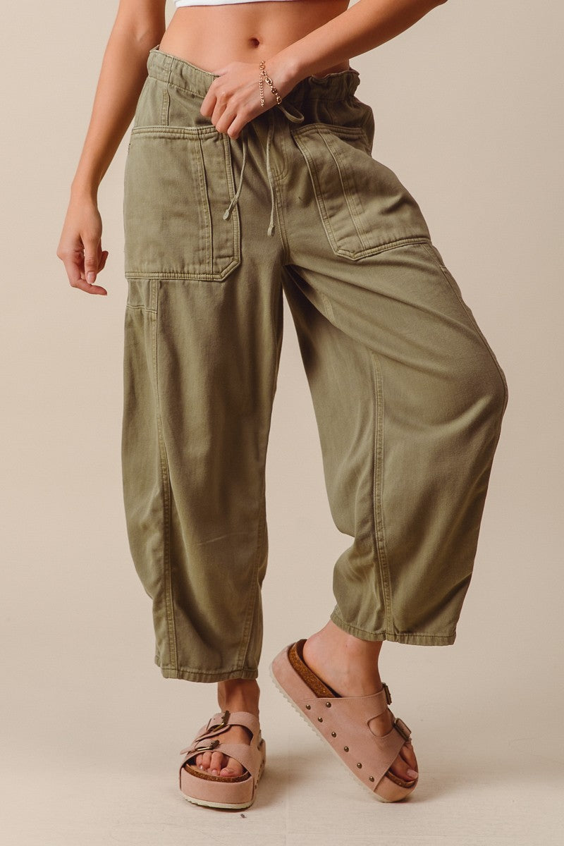 Mid Rise Barrel Wide Leg Pants