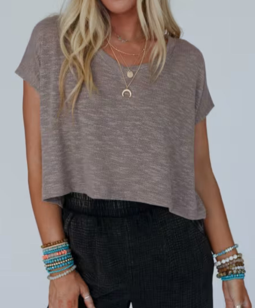 V-Neck Slub Hacci Crop Tee