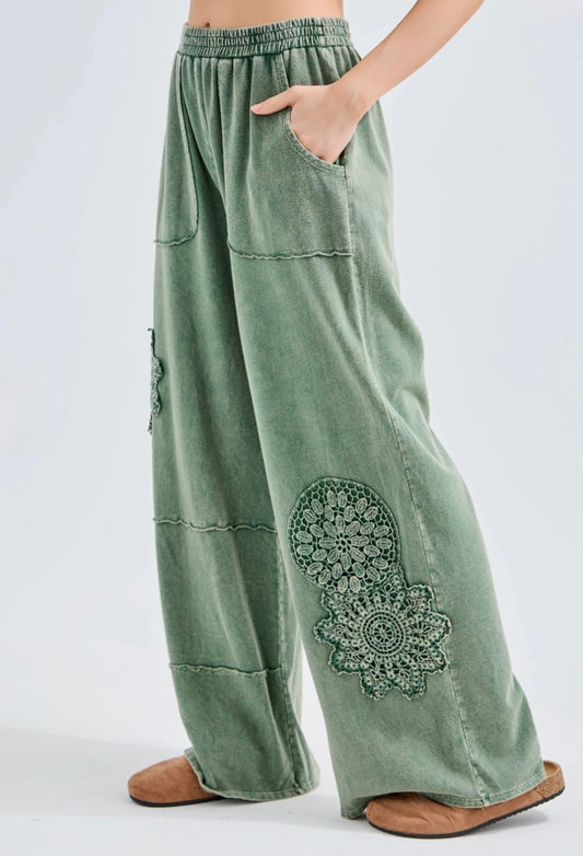 J. Her Mineral Washed Doily Wide Pants