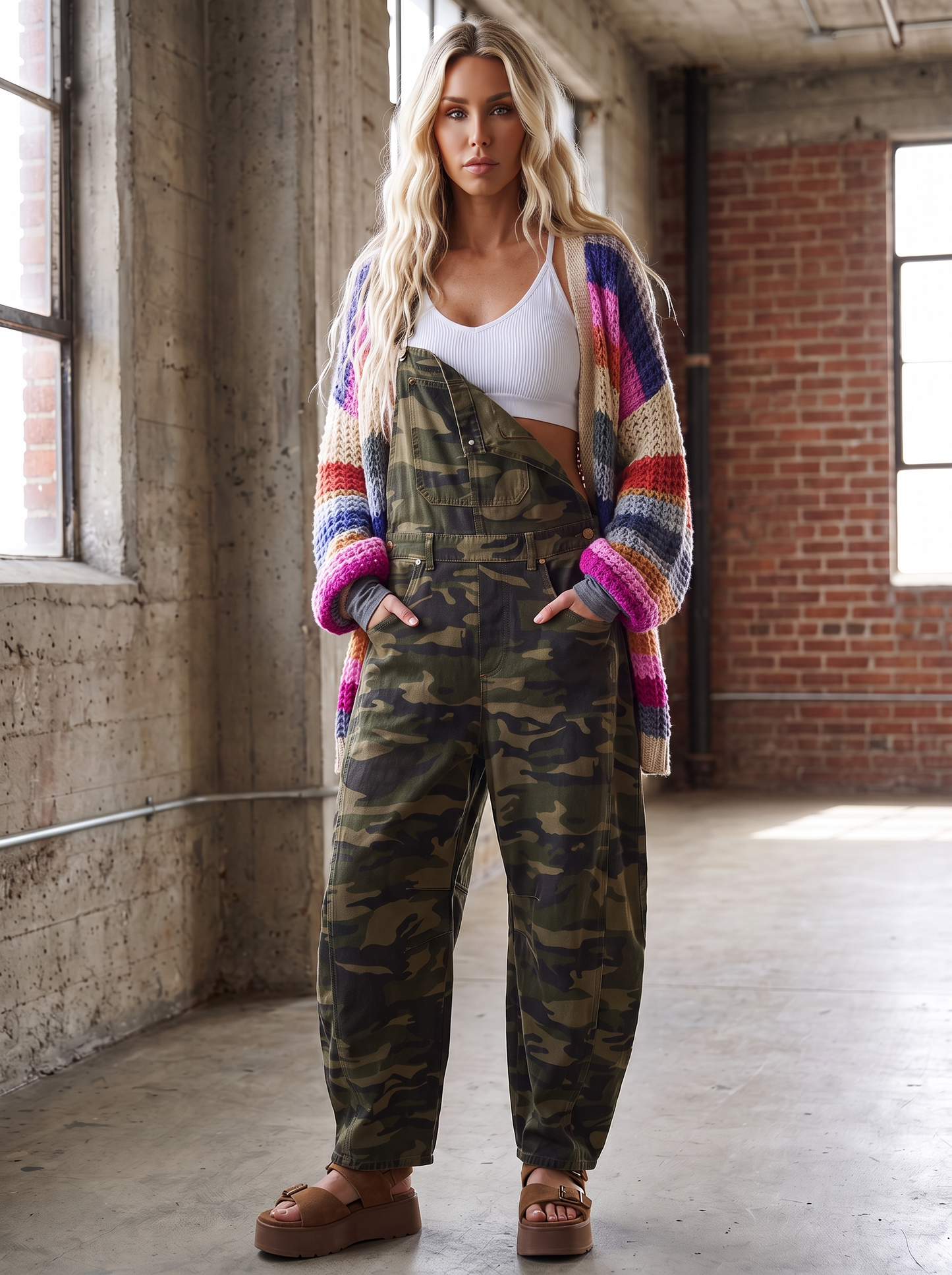 PREORDER - Camo Denim Barrel Overalls