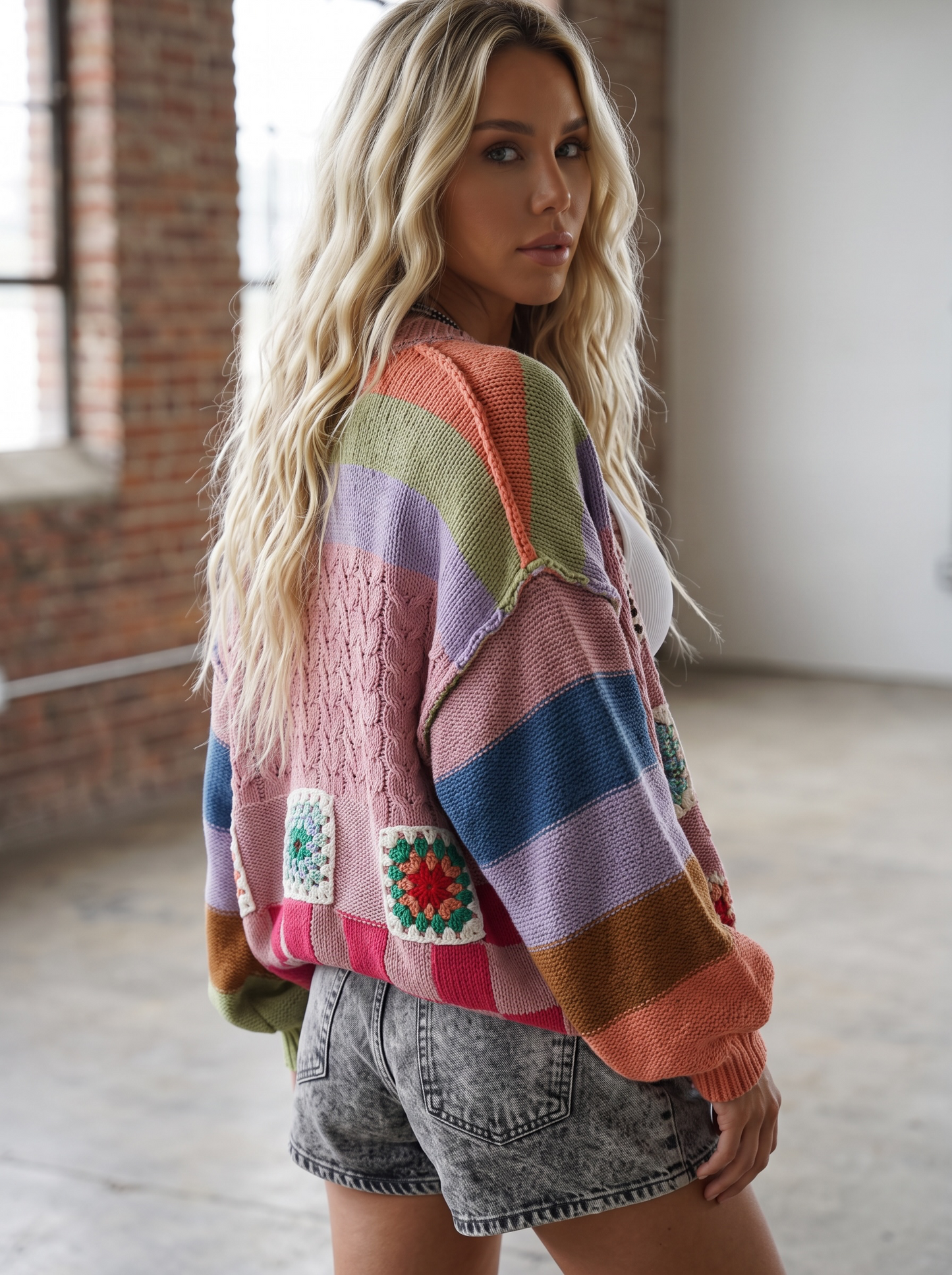 PREORDER - POL Chenille Granny Tile Cardigan