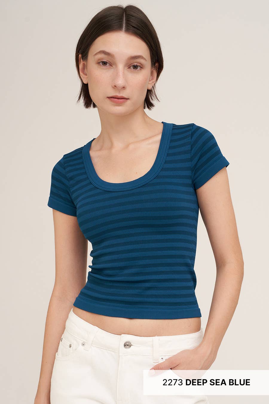 NS8538- Striped Scoop Neck Top