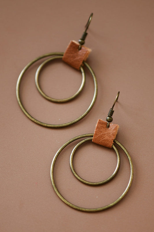 Leather Tab Hoop Earrings