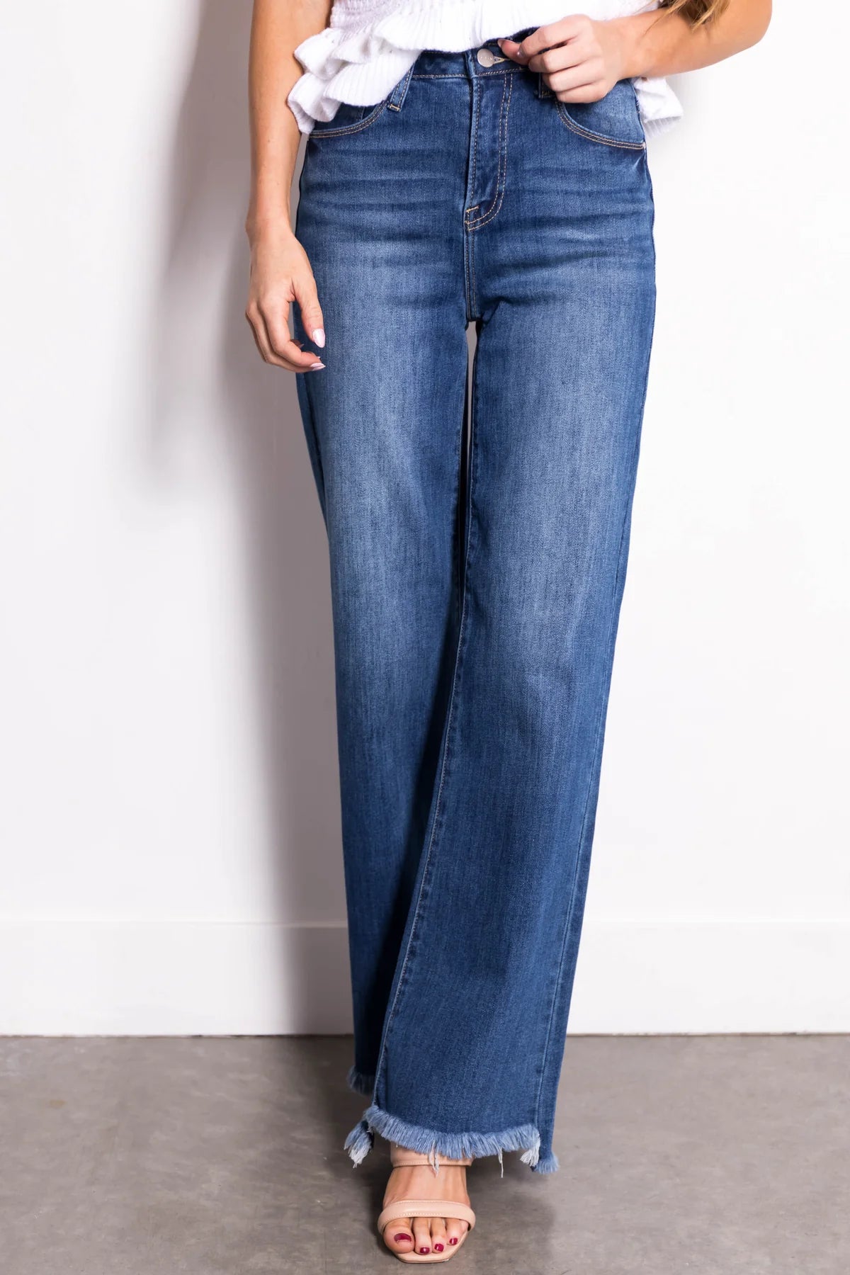 RISEN High Waist Raw Hem Wide Leg Jeans