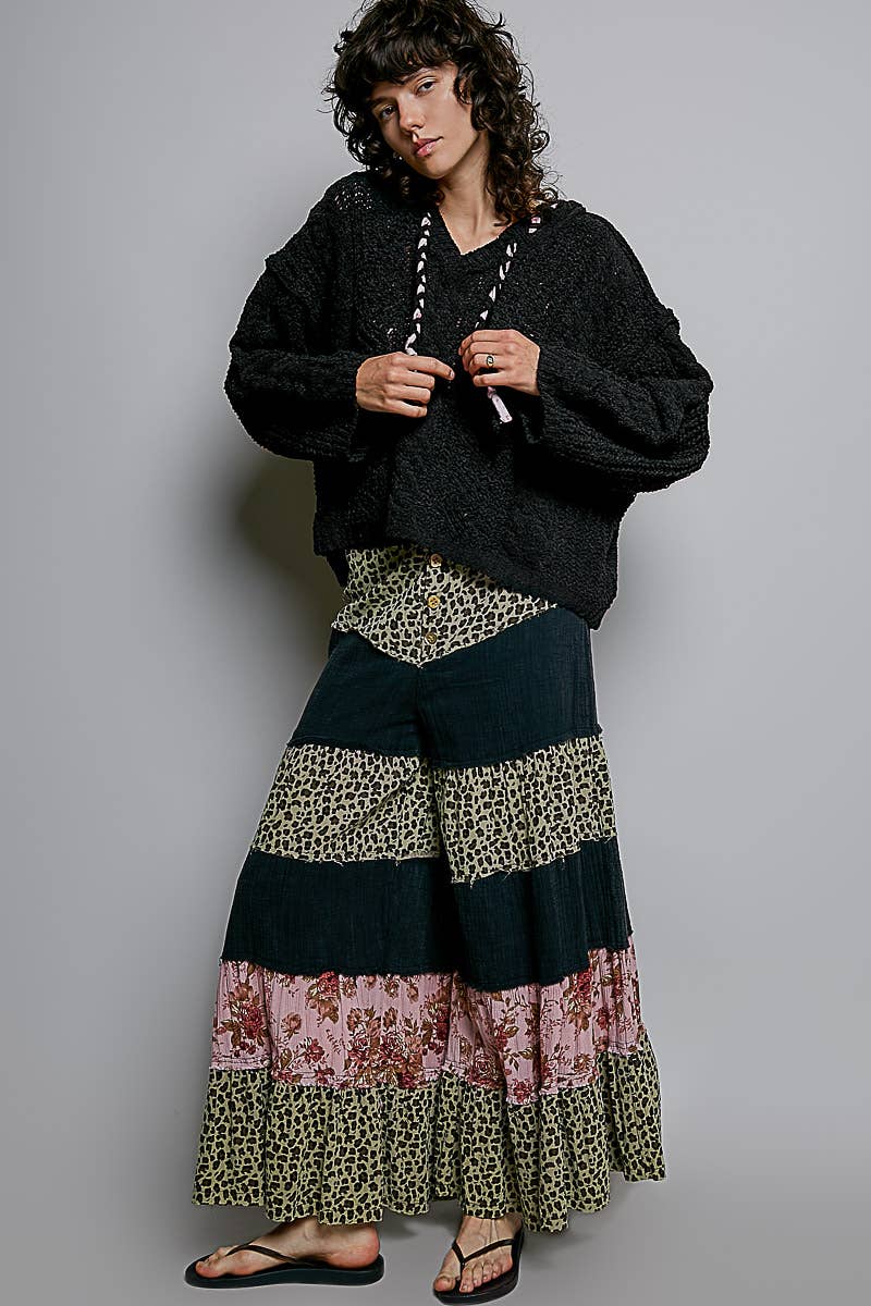 Oversize Fit V-neck Hooded Cable Knit Chenille Sweater SALE