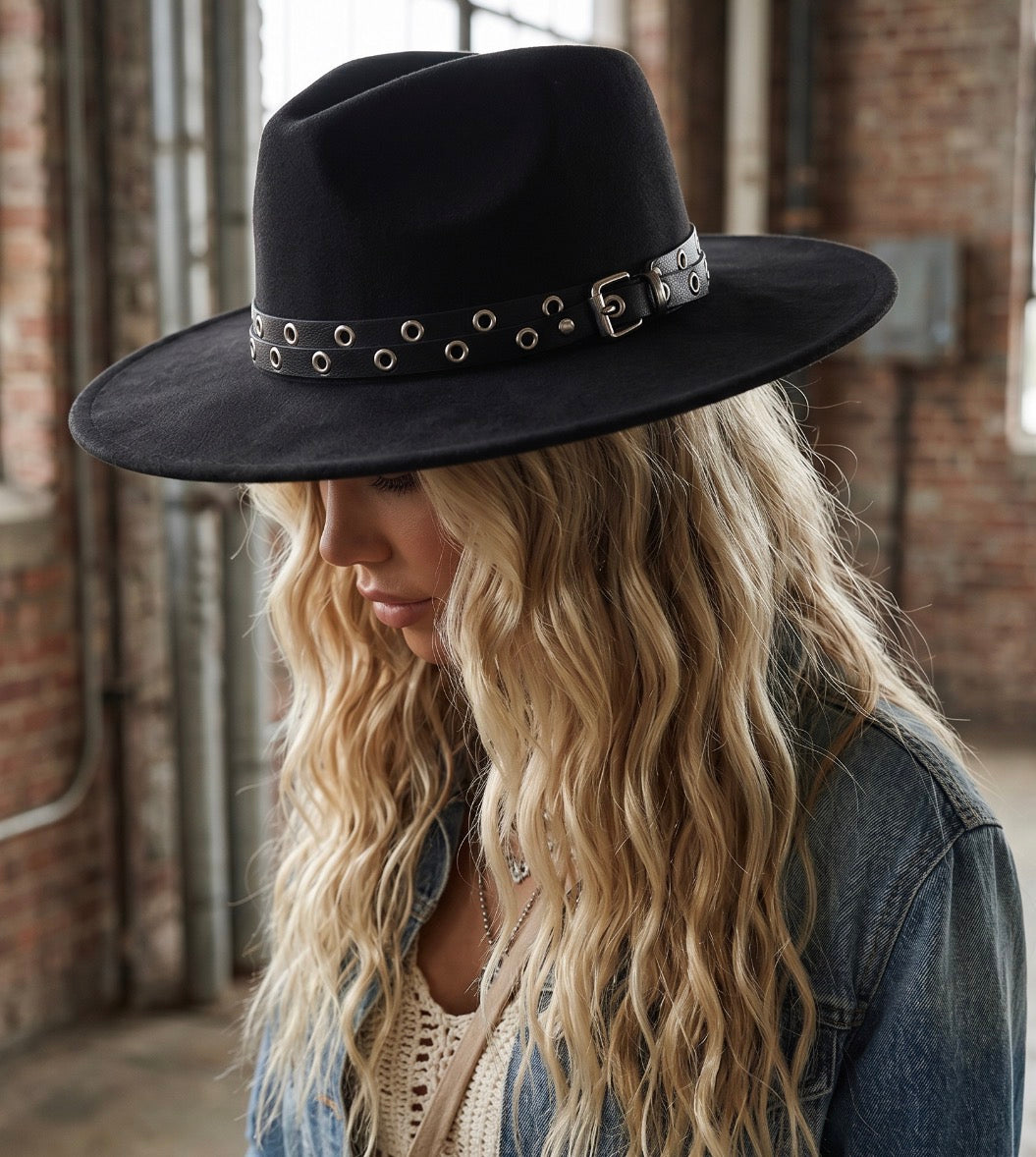 Belted Flat Brim Hat
