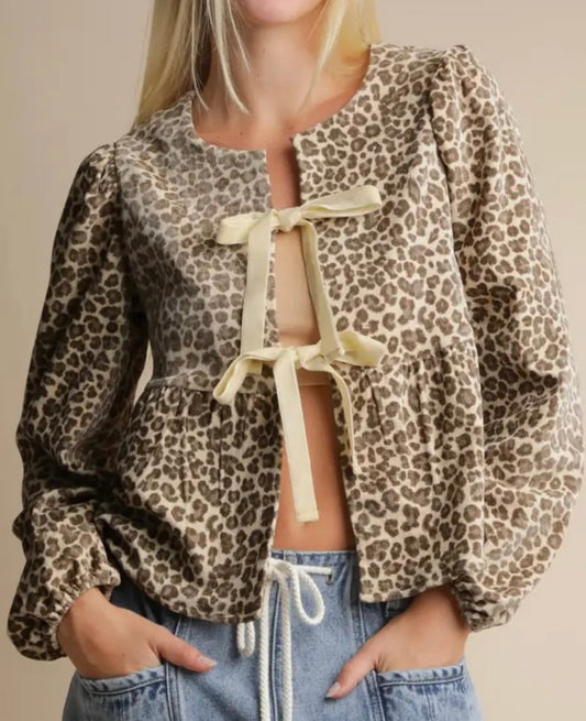 Very J Leopard Tie Front Jacket