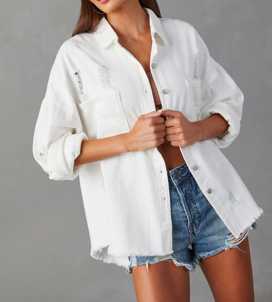 Fringe Distressed Oversized Jacket