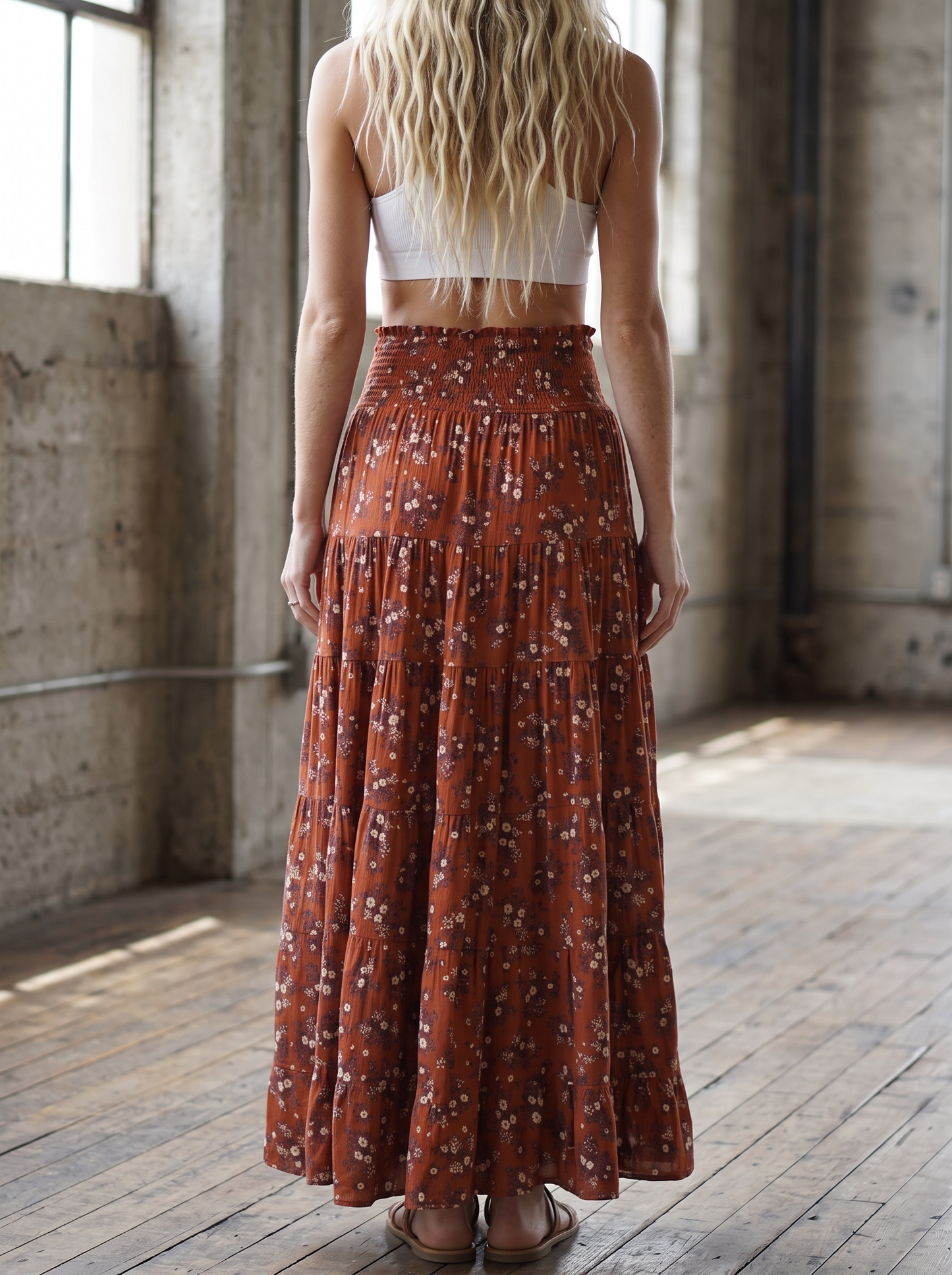 Angie Smocked Floral Maxi Skirt