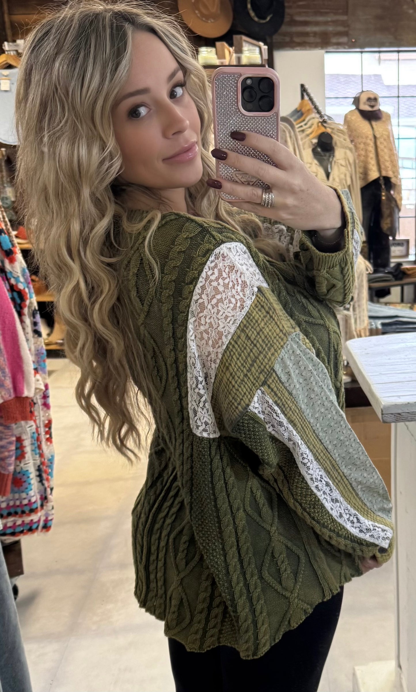 POL Cable Knit V Neck Sweater