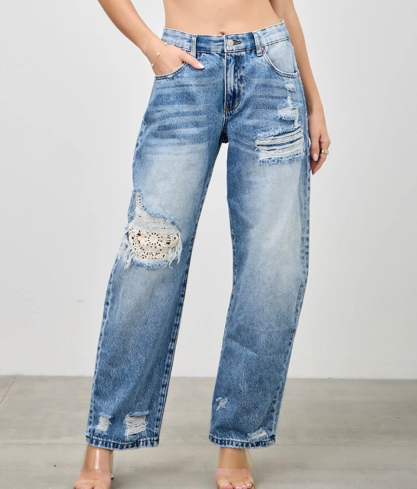 Saige Crochet Barrel Jeans