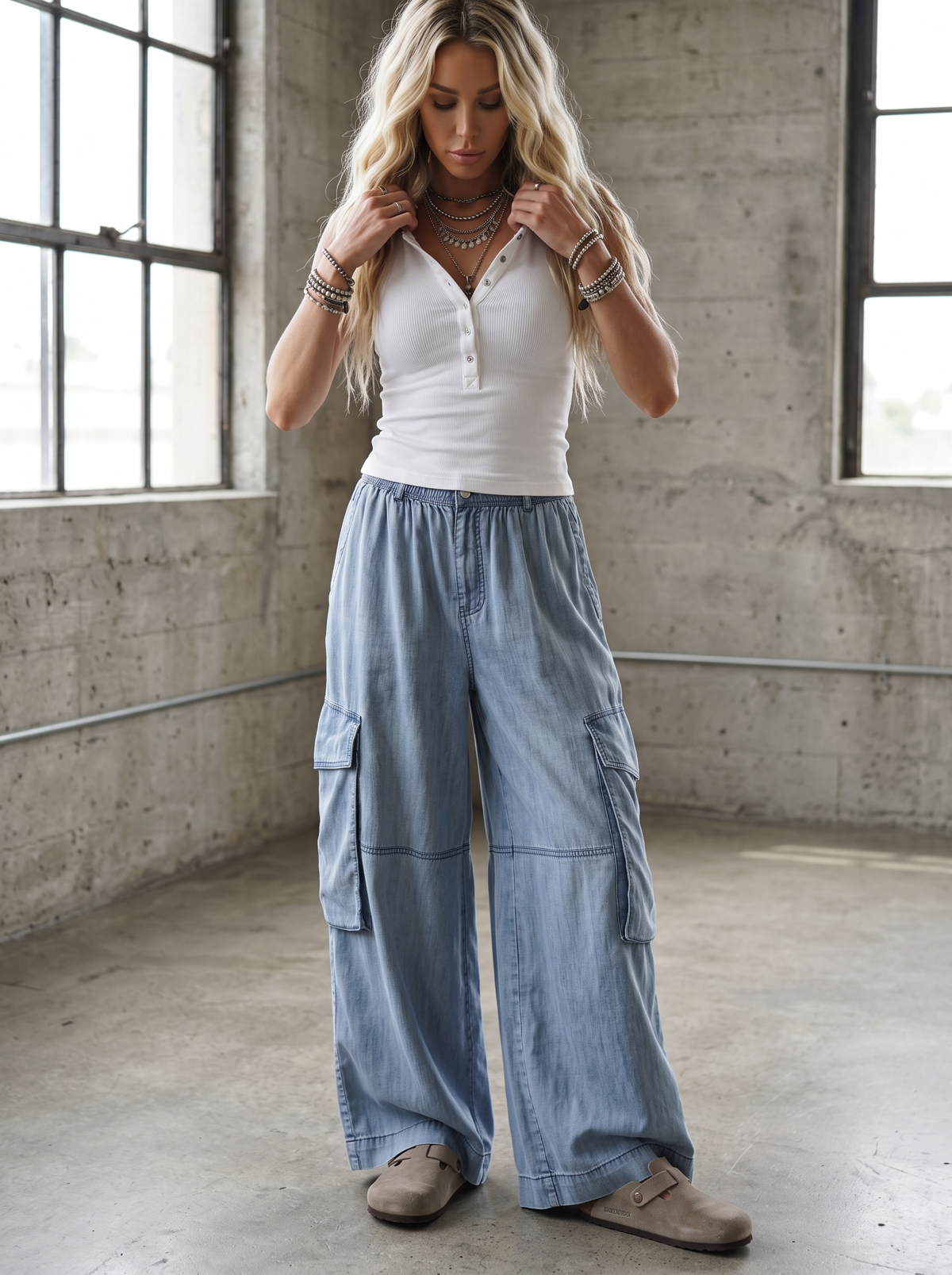 Easel Chambray Cargo Pants