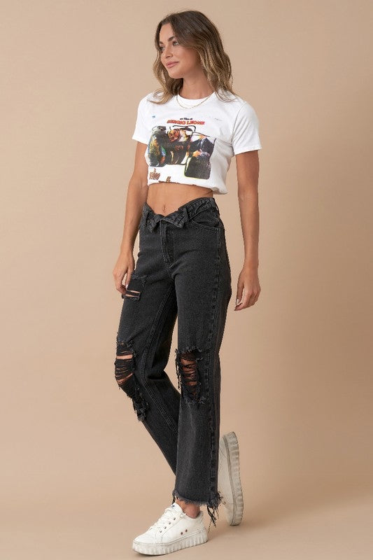 Flip Waist Straight Leg Jeans