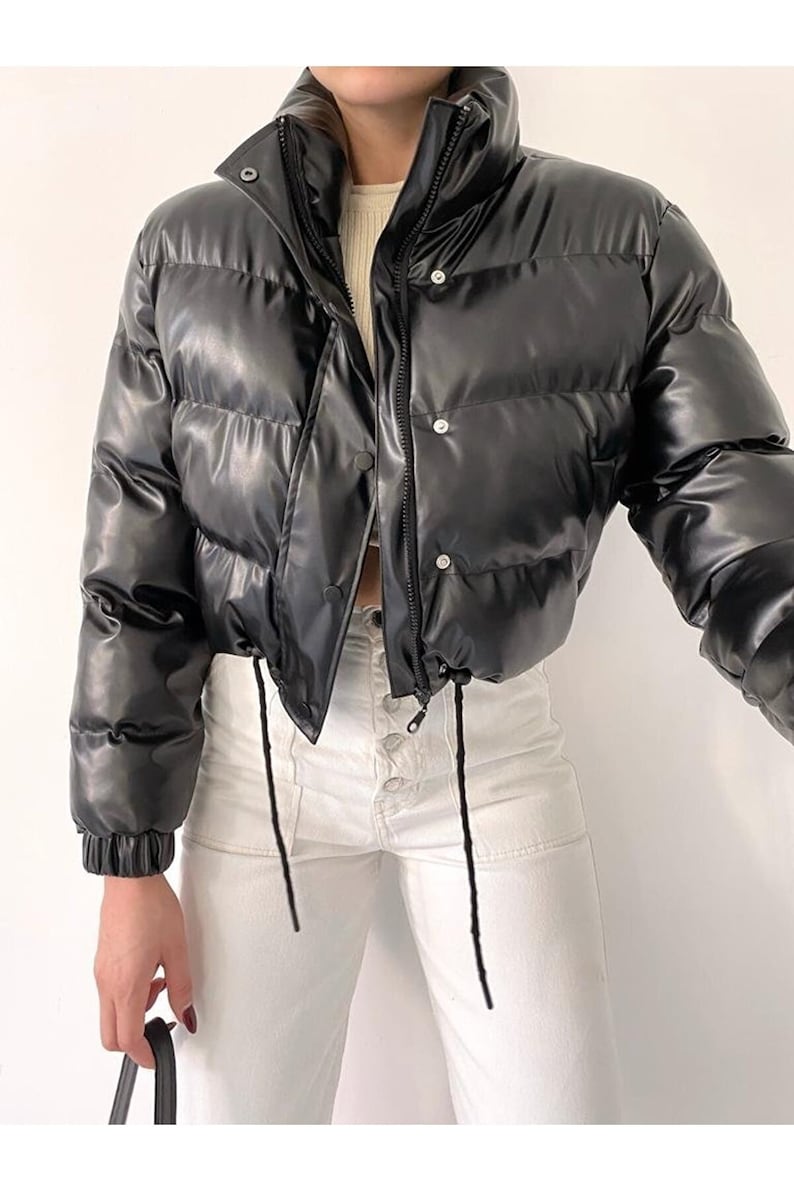 Faux Leather Puffer Jacket