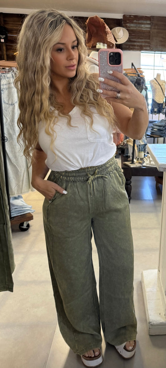 Washed Tencel Wide Leg Pants