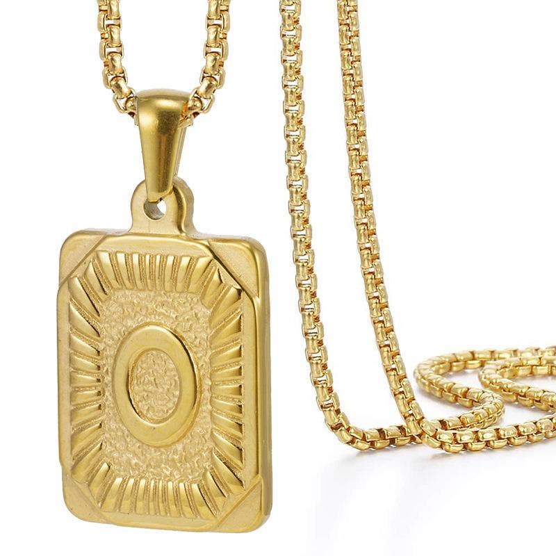 18K Gold Plated Stainless Steel Rectangle Initial Necklace