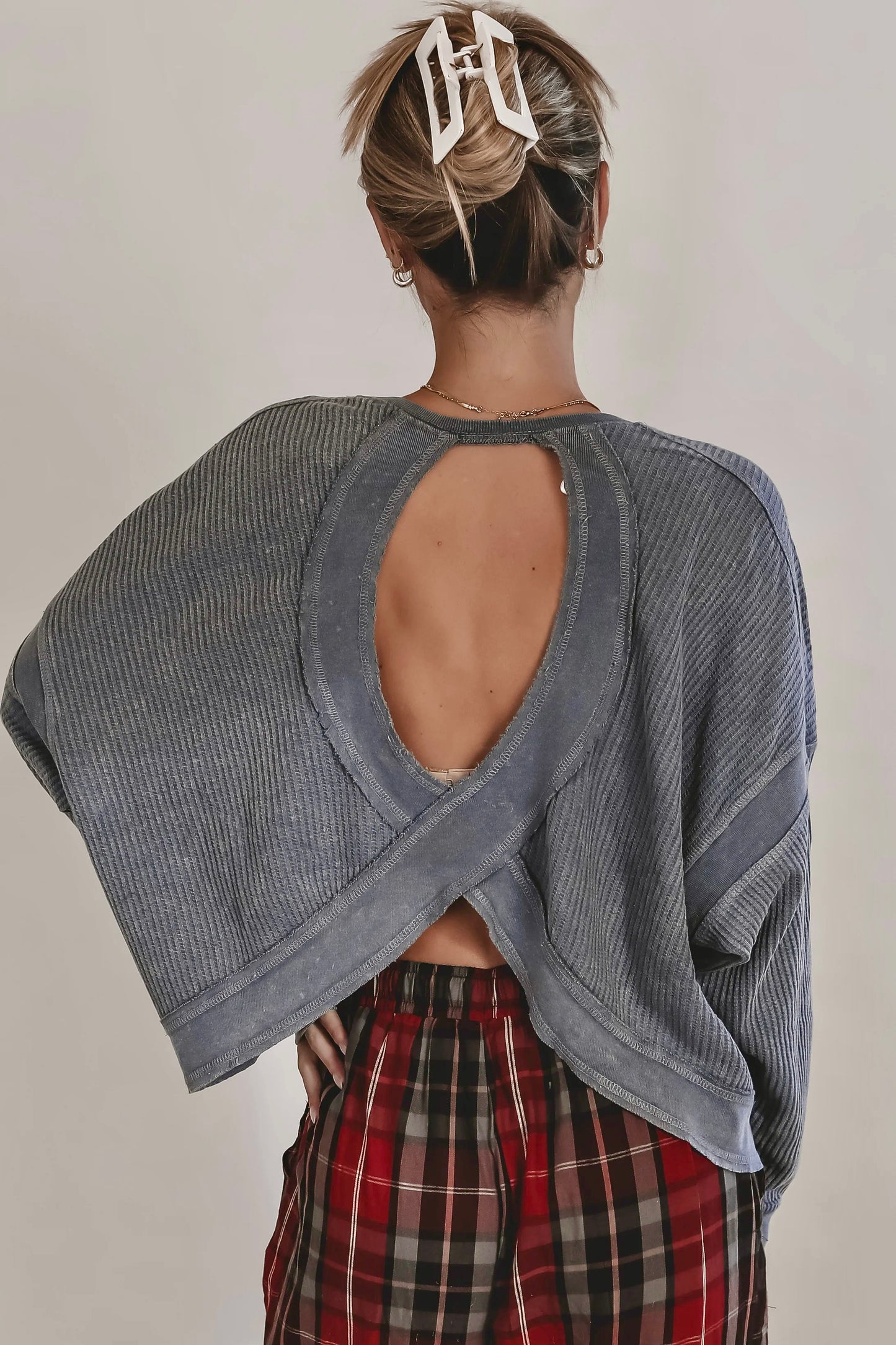 Open Back Waffle Knit Top