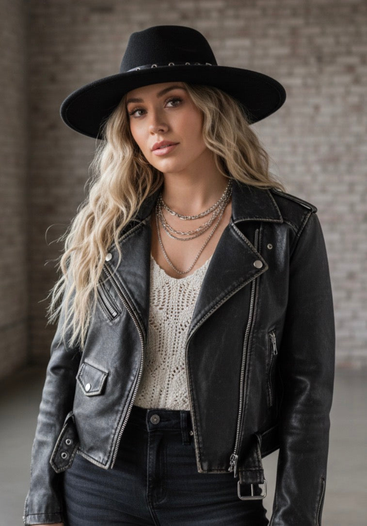 Belted Flat Brim Hat