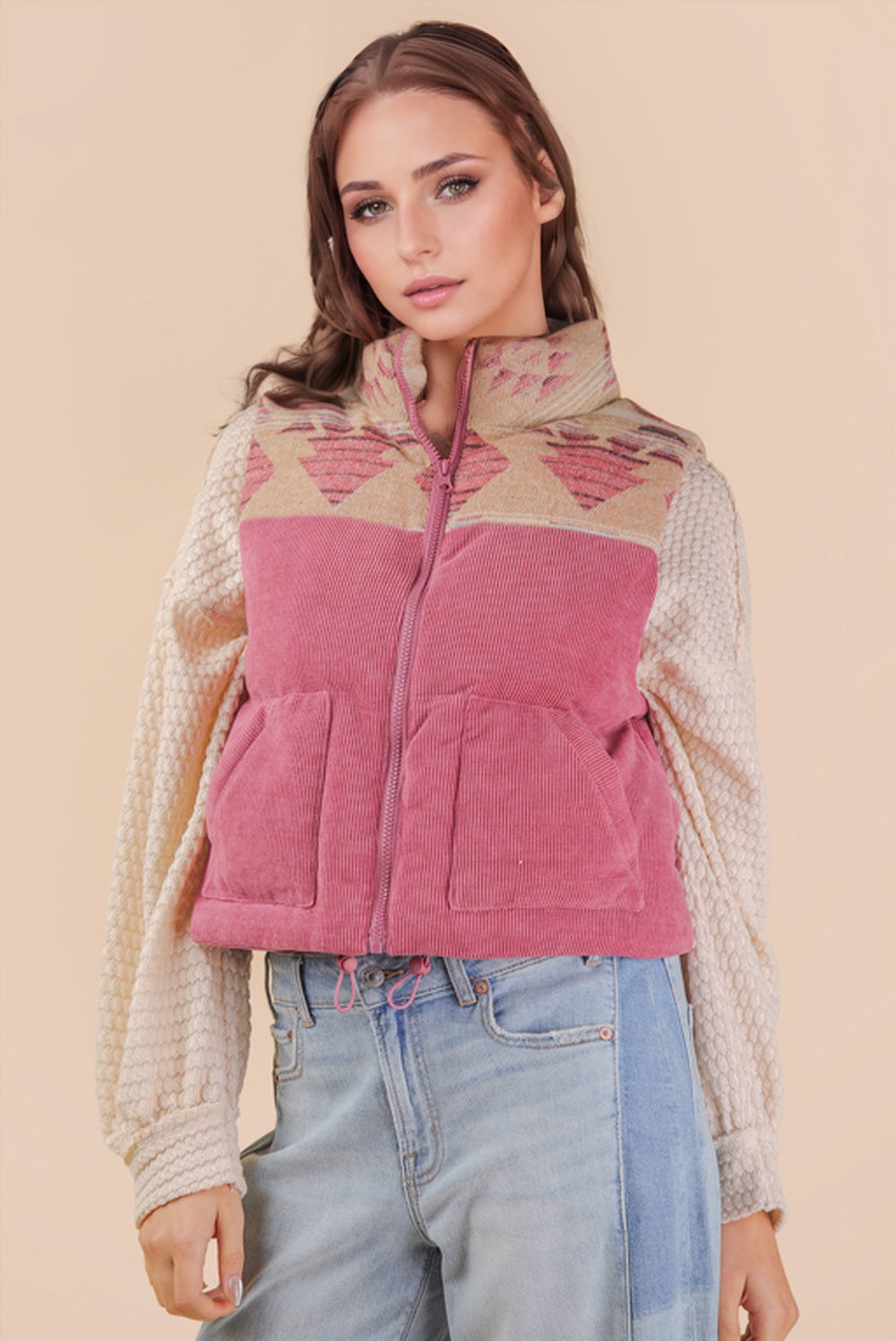Very J Aztec Puffer Vest