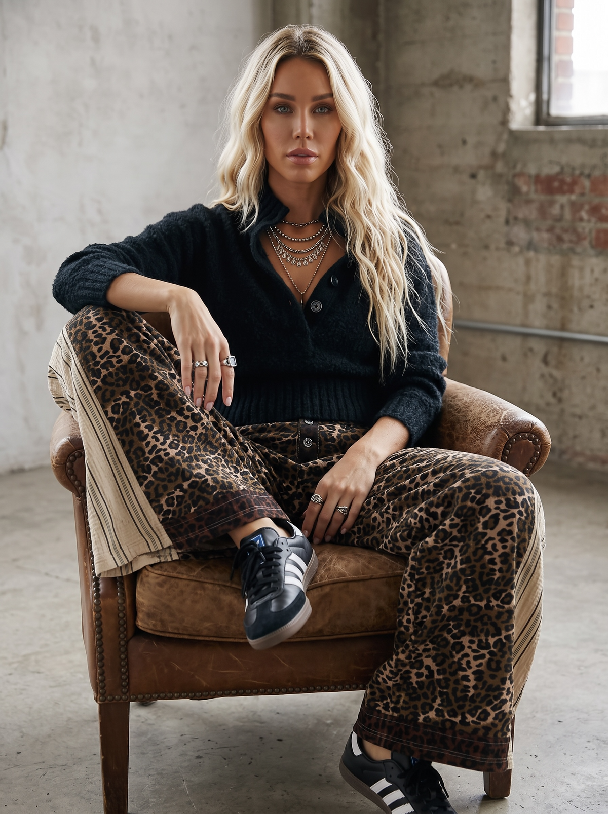 POL Leopard Print Wide Leg Pant