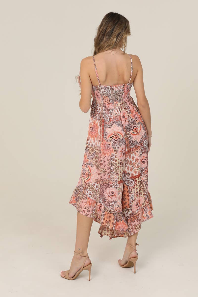 Q5Y17-W909 PAISLEY PATCHWORK PRINT NOTCH NECK WIDE LEG JUMPS