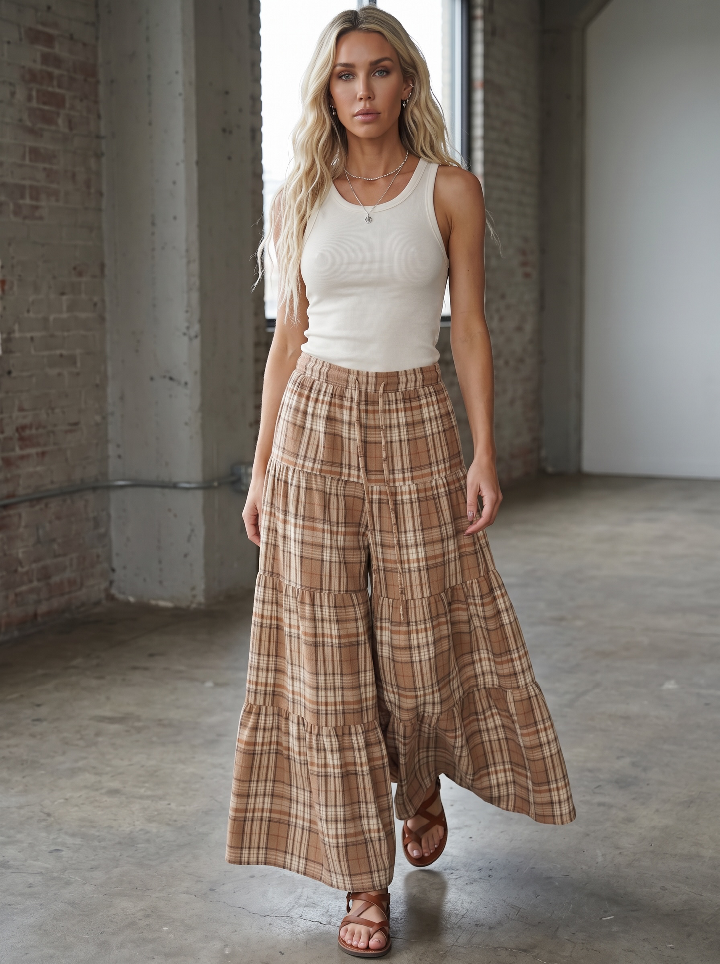 Plaid Wide Leg Pants